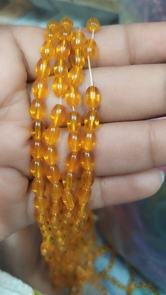 6*8mm Oval Shape Glass Beads Champagne Titanium Quartz Gemstone Round Loose Beads for Jewelry, Ariwork, Saree Tassels, Embroidery, Art and Craft (Pack of 1 String / 100 Beads )