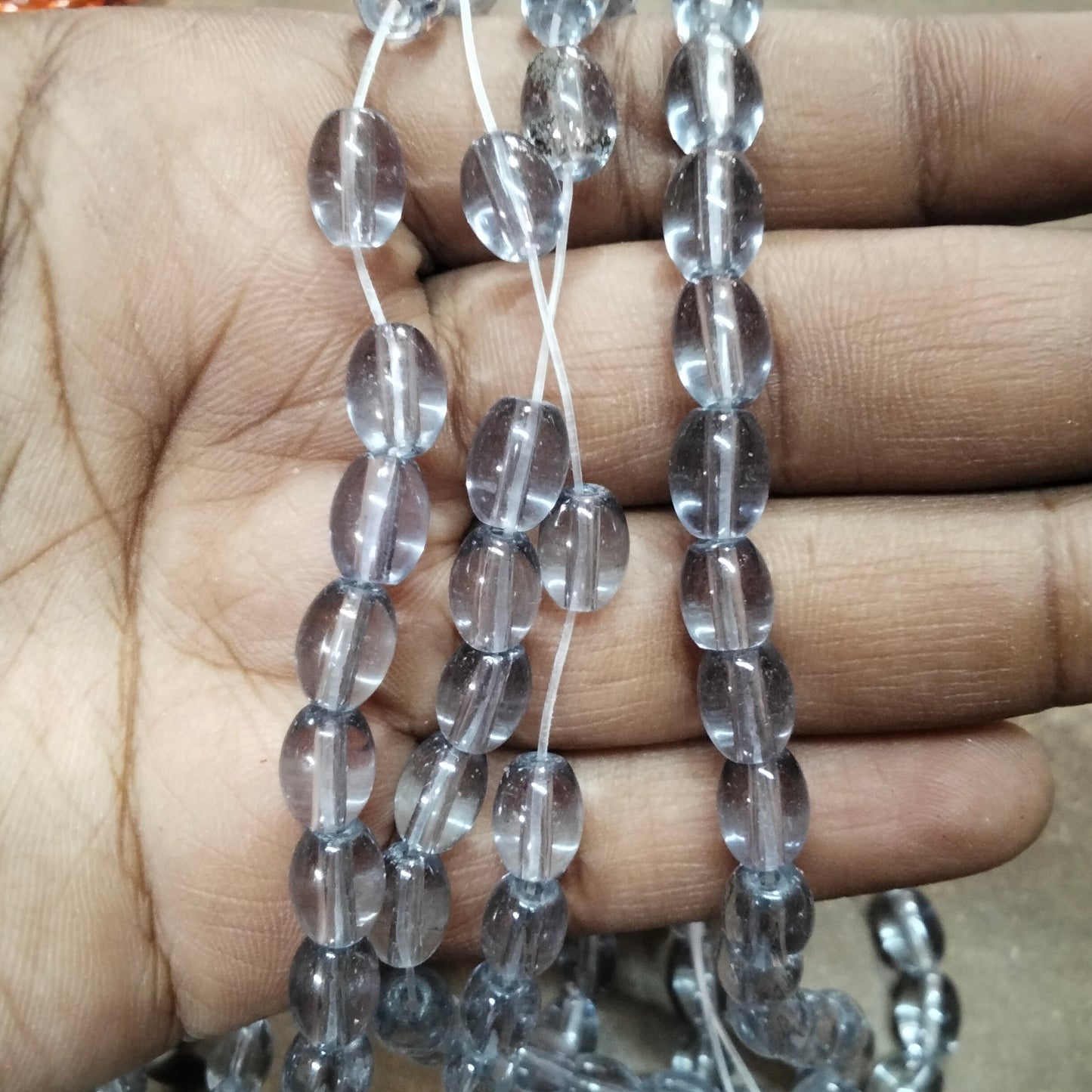 6*8mm Oval Shape Glass Beads Champagne Titanium Quartz Gemstone Round Loose Beads for Jewelry, Ariwork, Saree Tassels, Embroidery, Art and Craft (Pack of 1 String / 100 Beads )