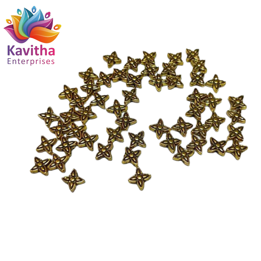 6MM, star design Antique Metal Gold Beads, For Jewelry ,Bracelet ,Necklace , Saree Tassels Making Sold By 40 Gram (Approx 100 Beads )