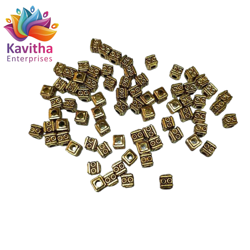 5MM, box design Antique Metal Gold Beads, For Jewelry ,Bracelet ,Necklace , Saree Tassels Making Sold By 40 Gram (Approx 84 Beads )