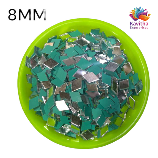8 mm Rhombus , Diamond Shape , Mirror / Glass For Aari Work ,Lippan Art and Craft all Types of Decoration White ( 50 Gram / 450 Piece)