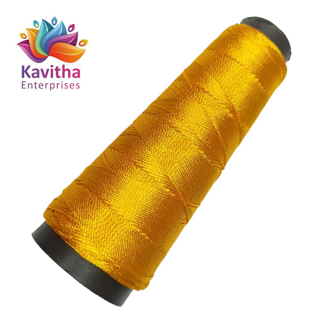 Kamal Kahdi Crochet Cone Threads, Dark Yellow Color,(SHADE NO. 36) Pack of 1 Cones