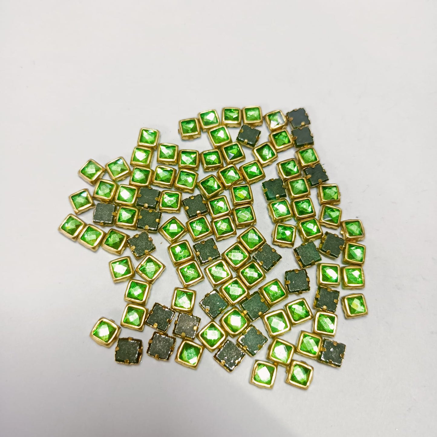 Glass Fitting Colour Kundan Stones for Embroidery, Craft and Jewellery Making (4 X 4 Squre Shape) 12 Colour Each 10 Gram