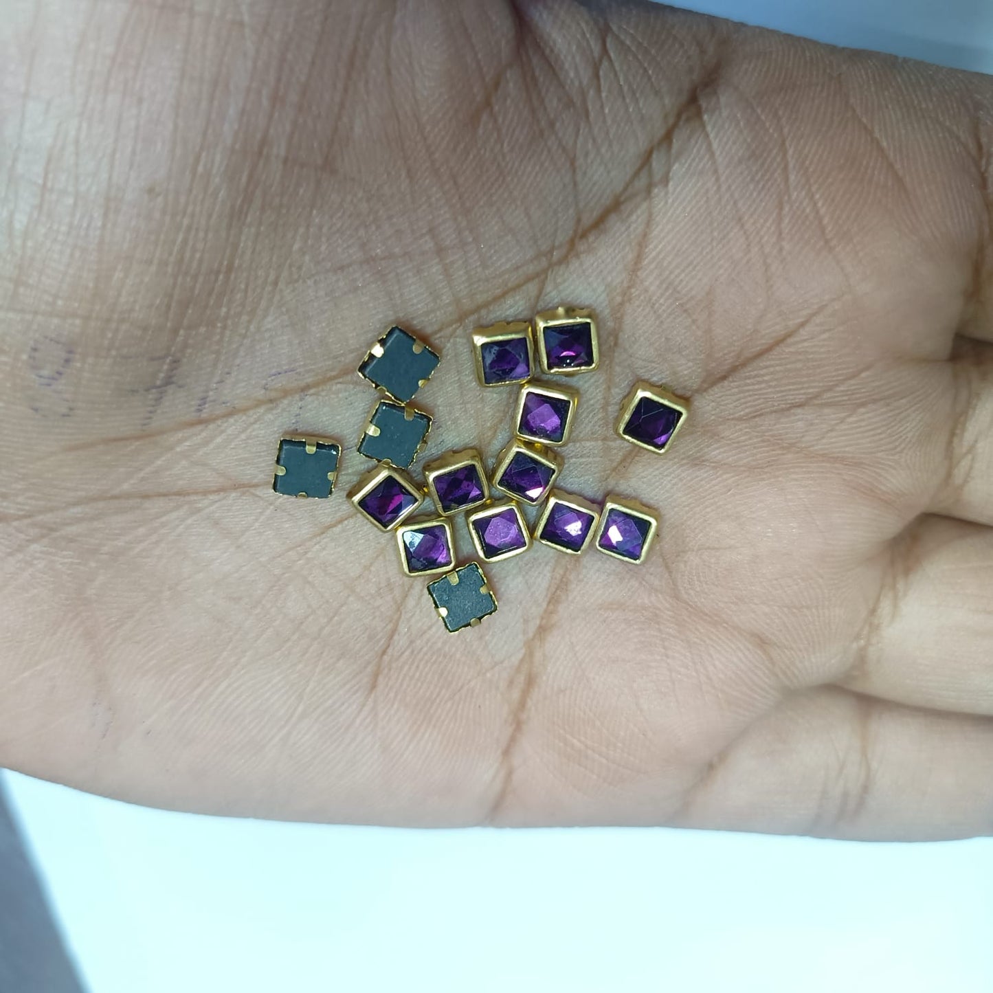 Glass Fitting Colour Kundan Stones for Embroidery, Craft and Jewellery Making (4 X 4 Squre Shape) 12 Colour Each 10 Gram