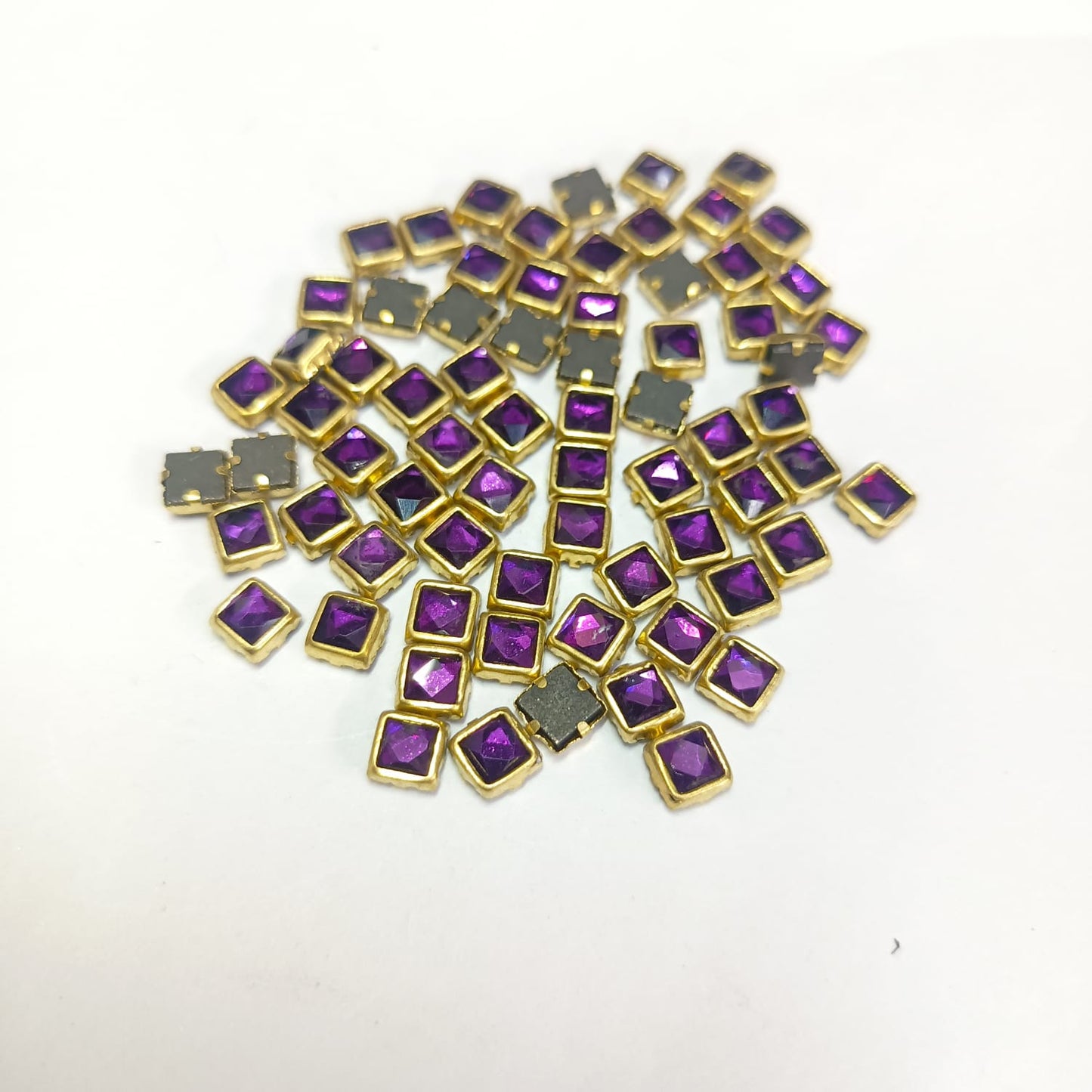 Glass Fitting Colour Kundan Stones for Embroidery, Craft and Jewellery Making (4 X 4 Squre Shape) 12 Colour Each 10 Gram