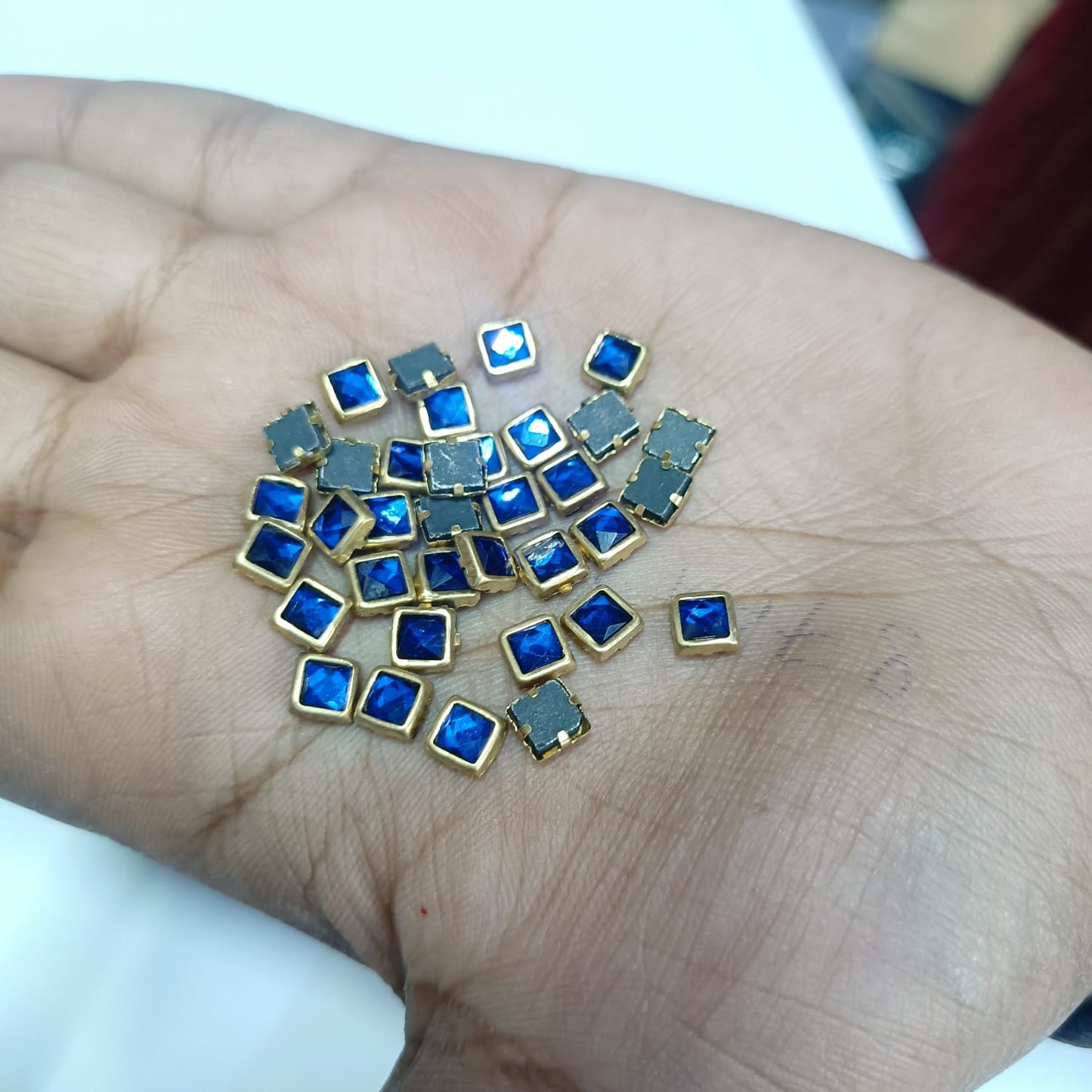 Glass Fitting Colour Kundan Stones for Embroidery, Craft and Jewellery Making (4 X 4 Squre Shape) 12 Colour Each 10 Gram