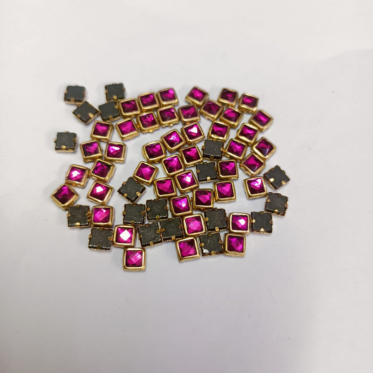 Glass Fitting Colour Kundan Stones for Embroidery, Craft and Jewellery Making (4 X 4 Squre Shape) 12 Colour Each 10 Gram