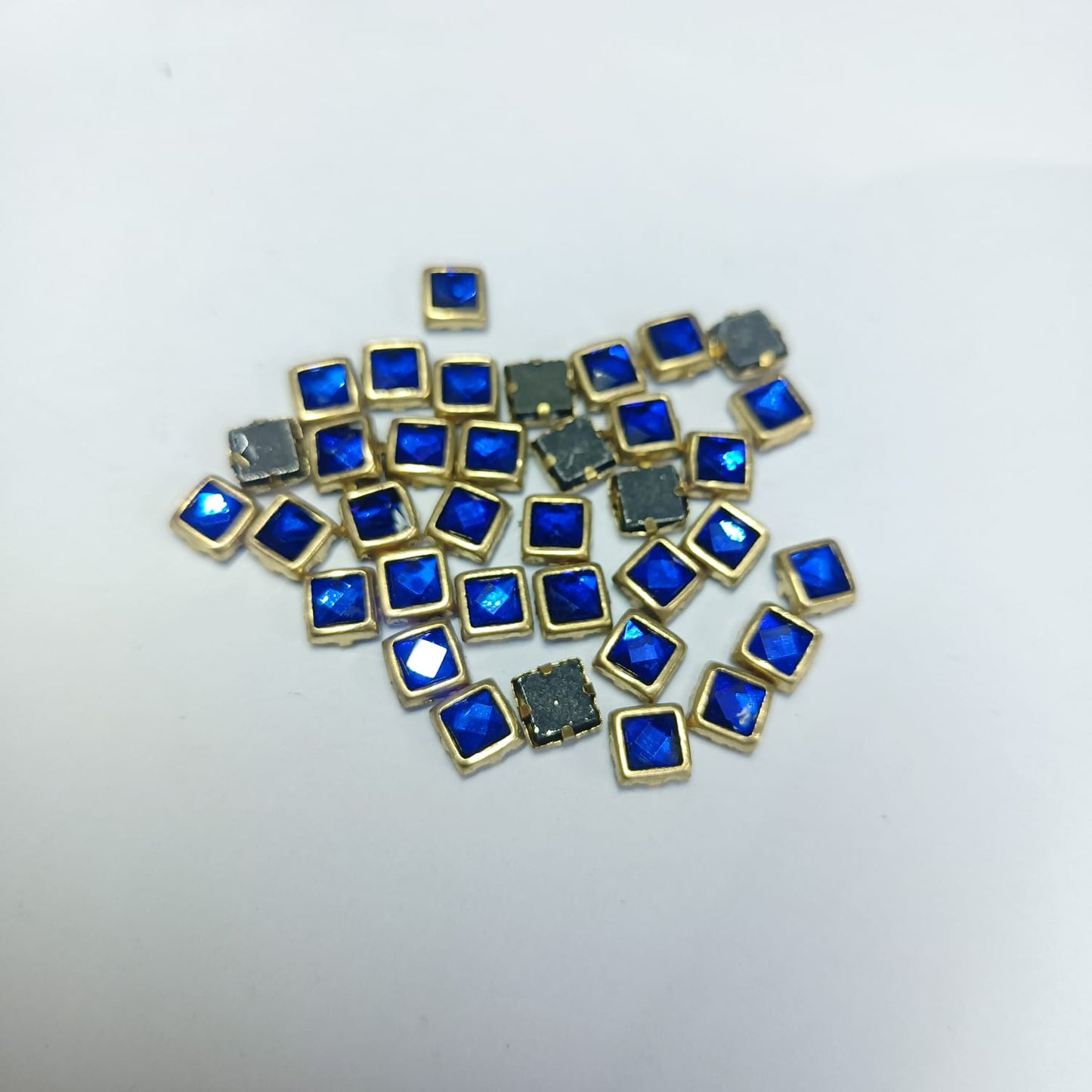 Glass Fitting Colour Kundan Stones for Embroidery, Craft and Jewellery Making (4 X 4 Squre Shape) 12 Colour Each 10 Gram