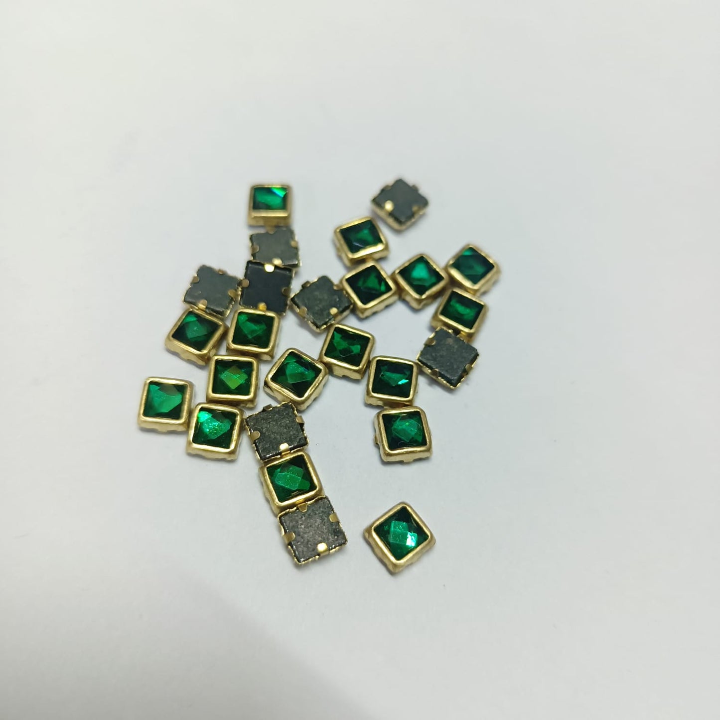 Glass Fitting Colour Kundan Stones for Embroidery, Craft and Jewellery Making (4 X 4 Squre Shape) 12 Colour Each 10 Gram