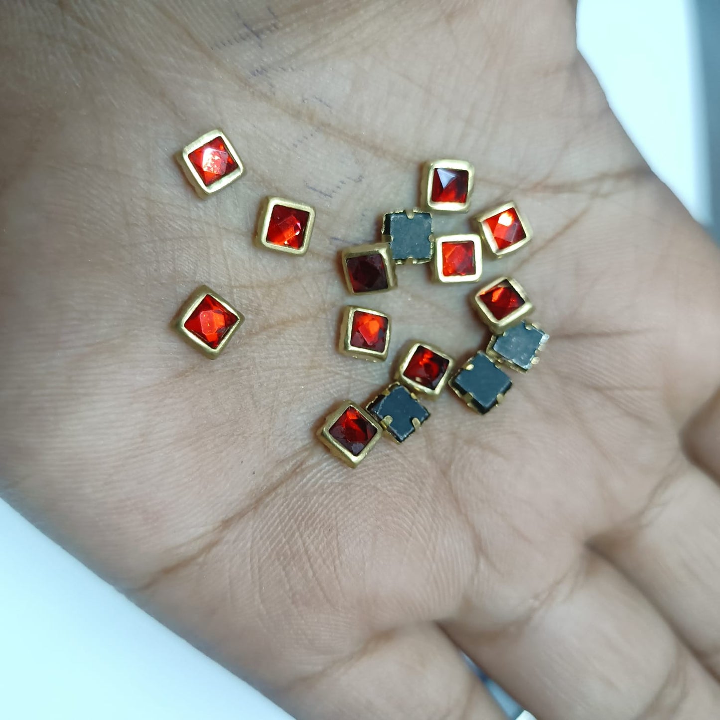 Glass Fitting Colour Kundan Stones for Embroidery, Craft and Jewellery Making (4 X 4 Squre Shape) 12 Colour Each 10 Gram