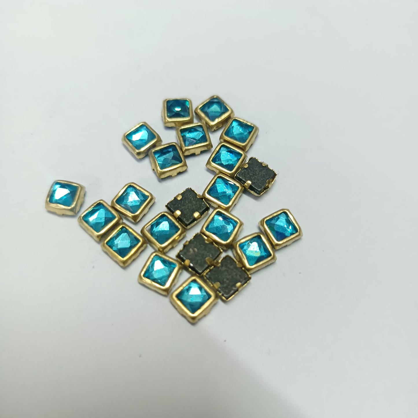 Glass Fitting Colour Kundan Stones for Embroidery, Craft and Jewellery Making (4 X 4 Squre Shape) 12 Colour Each 10 Gram