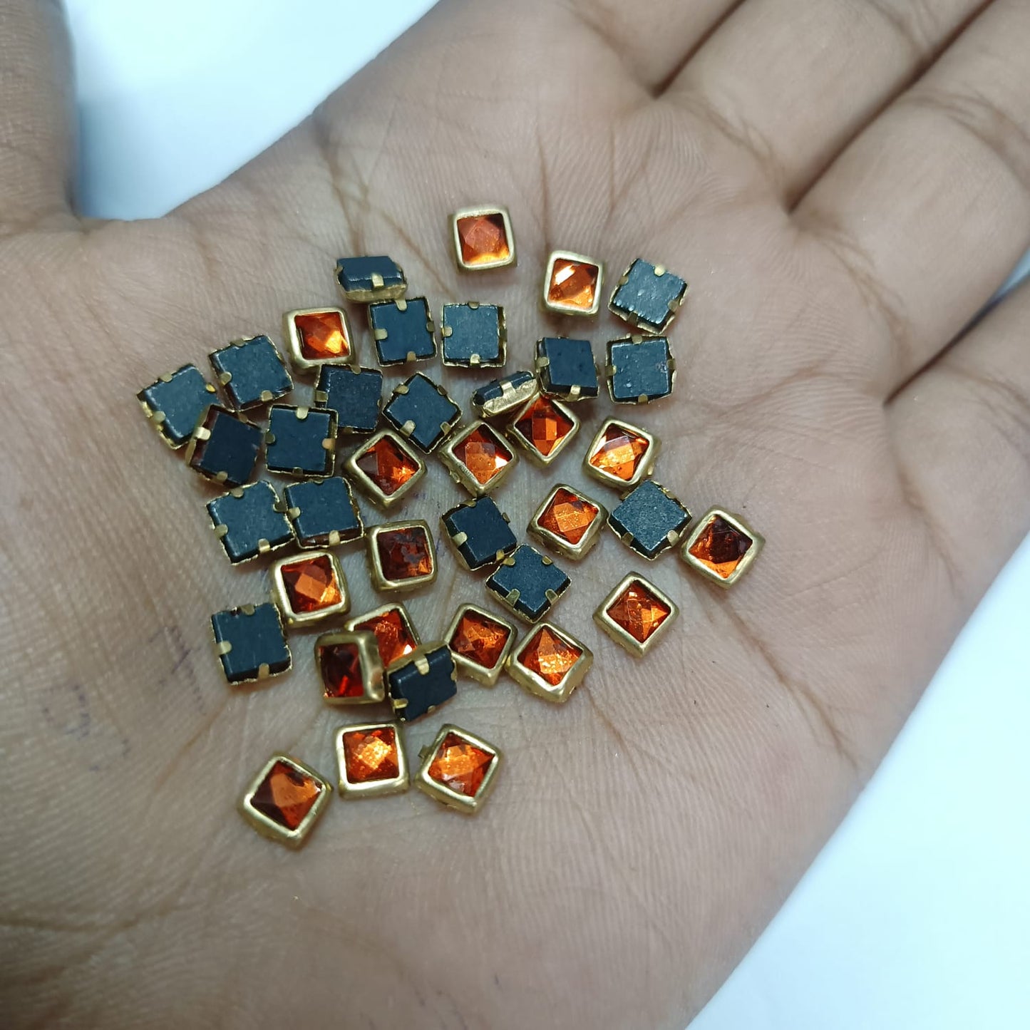 Glass Fitting Colour Kundan Stones for Embroidery, Craft and Jewellery Making (4 X 4 Squre Shape) 12 Colour Each 10 Gram