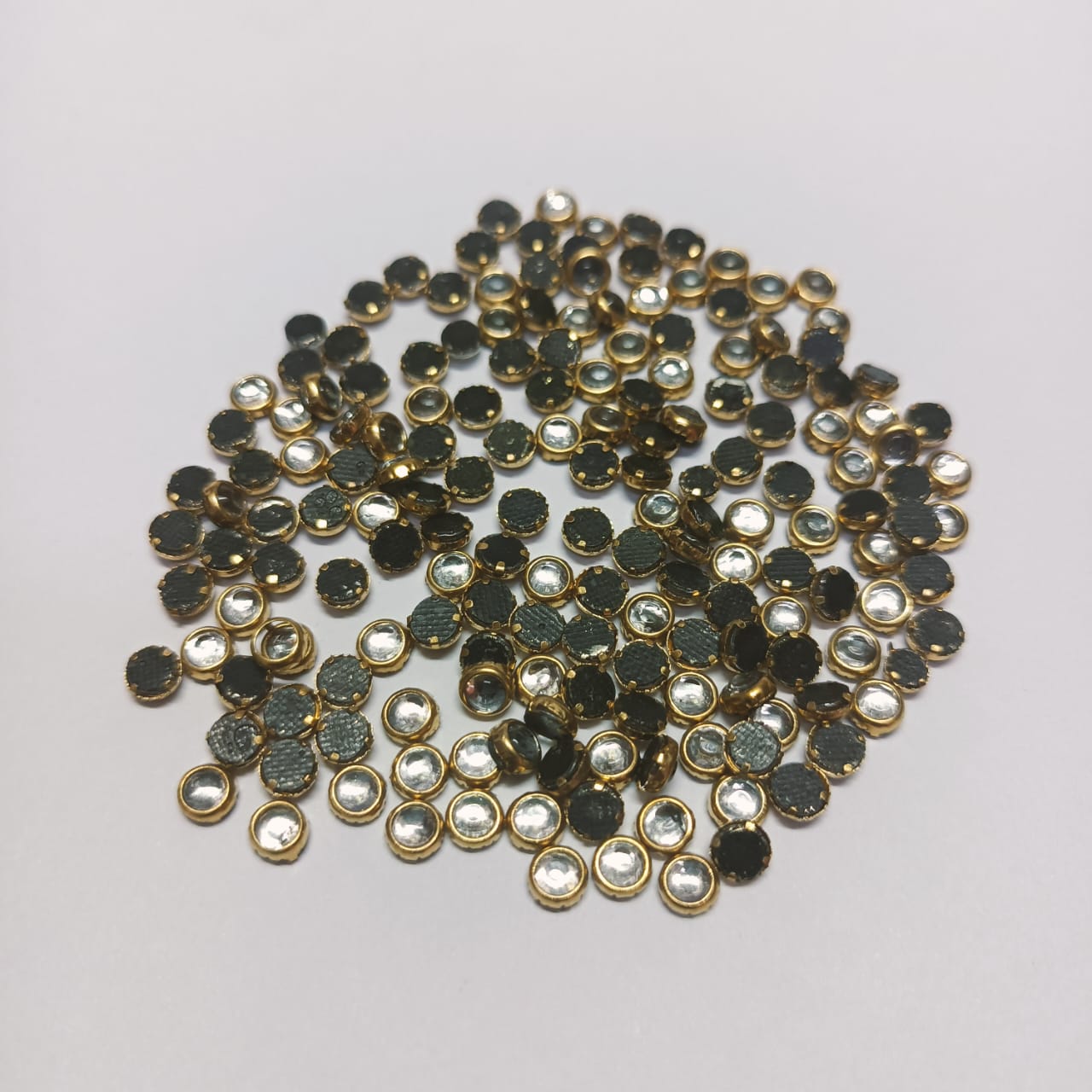 "White Round Fitting Kundan Stones for Silk Thread Jewelry & Aari Work - Sizes 3mm, 4mm, 5mm, 6mm - Pack of 20g, 50g, 100g"