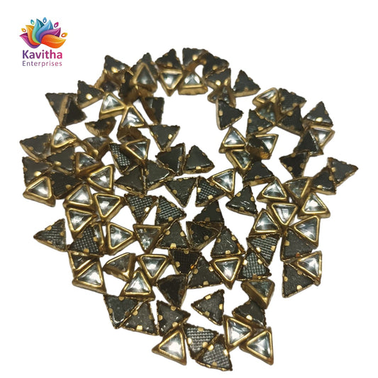 **White Triangle Shape Fitting Kundan Stones for Silk Thread Jewelry, Aari Work, Embroidery, Craft - Available in Sizes 4x4x4, 6x6x6, 8x8x8 - Pack of 20g, 50g, 100g**