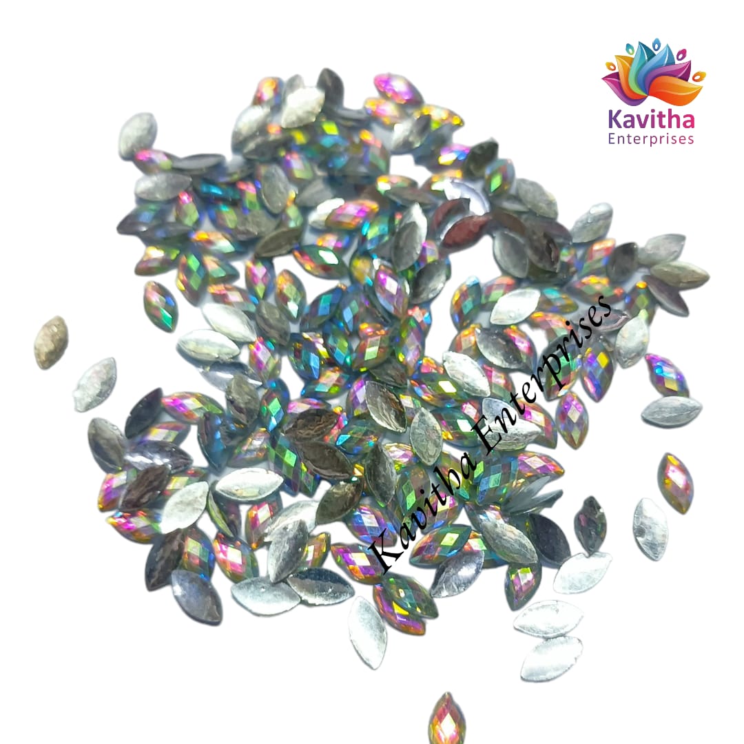 EYE Shape Kundan Stones for Aari Work/Embroidery and Jewellery Making – Assorted Colors (10 gm 50 gm Packs)