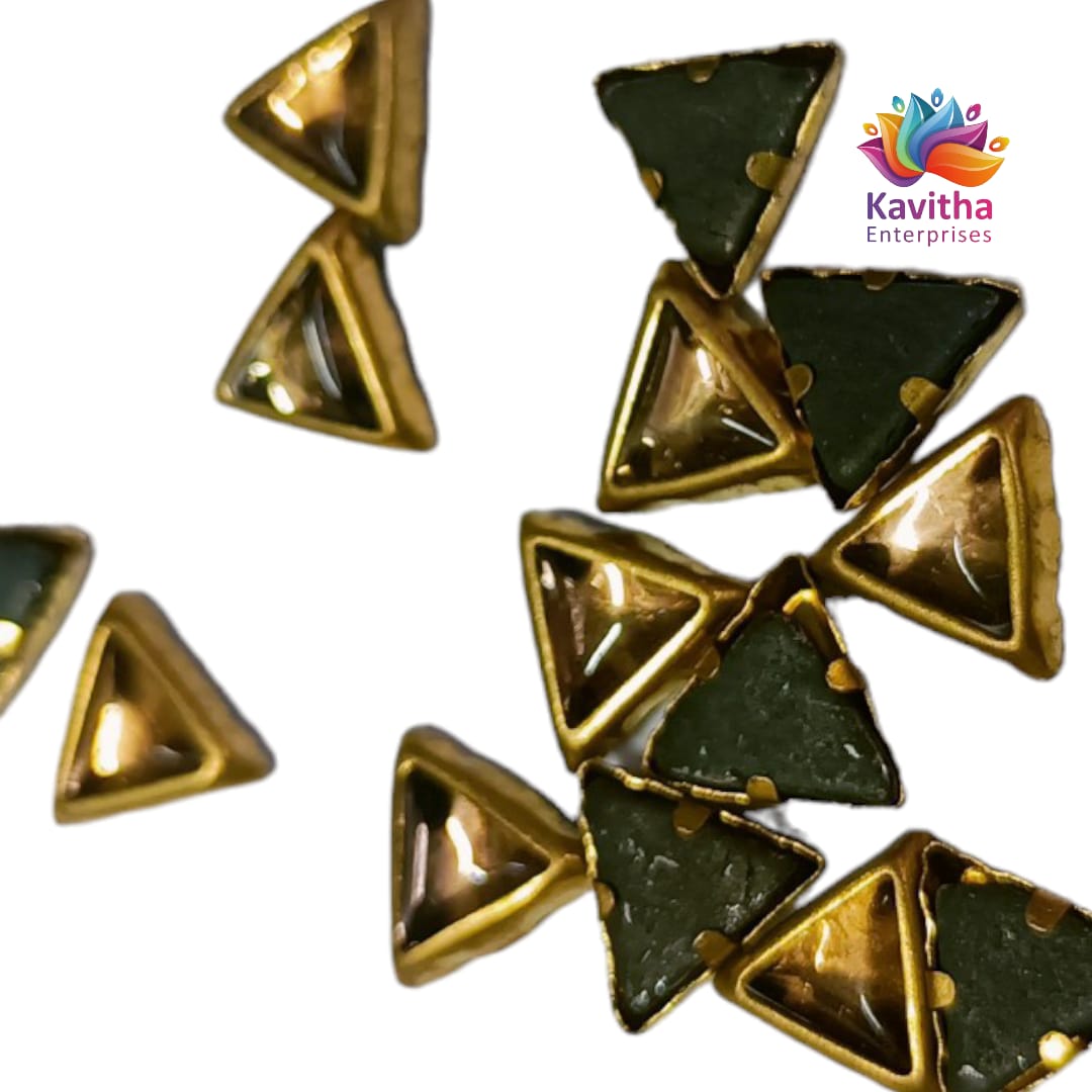 Gold Triangle Shape Fitting Clips with Kundan Stones for Silk Thread Jewelry, Aari Work, Embroidery, and Crafts - Available in 20g, 50g, and 100g Packs