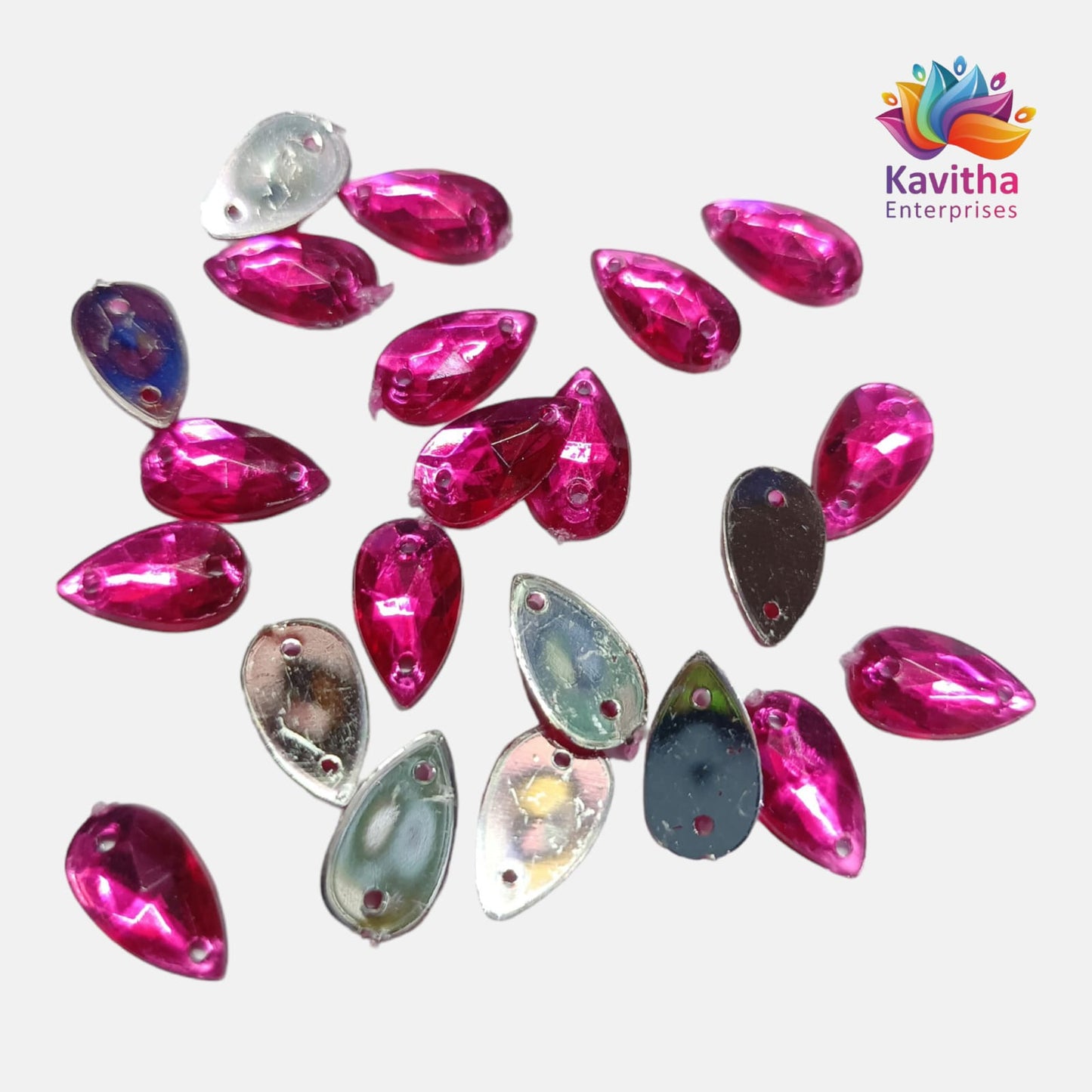 Kundan Thilak Shape Stones with Hole – 12x7mm, Multiple Colors, 10g/50g Packs