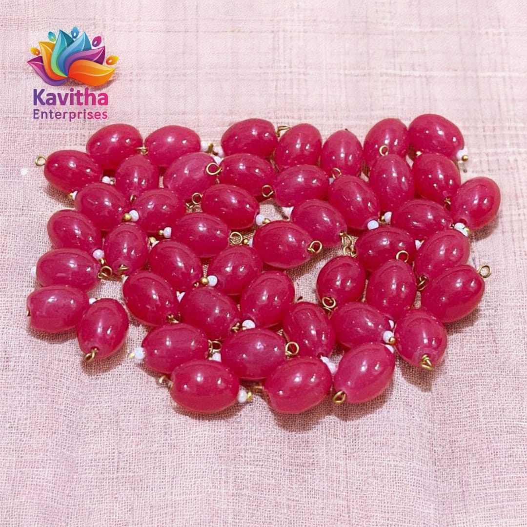 Oval Shape Glass Hanging Beads 10mm, for Blouse Design, Jewellery Making, Embroidery, and Dress Decoration - Pack of 100 Pcs (30+ Colors Available)