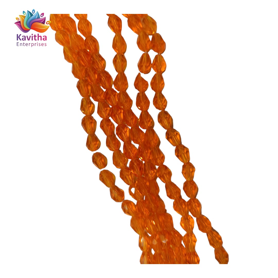 Transparent Drop/Briolette Crystal Bead String - 6*8 mm, 55 Beads for Jewellery Making, Beading, Embroidery, Art and Craft