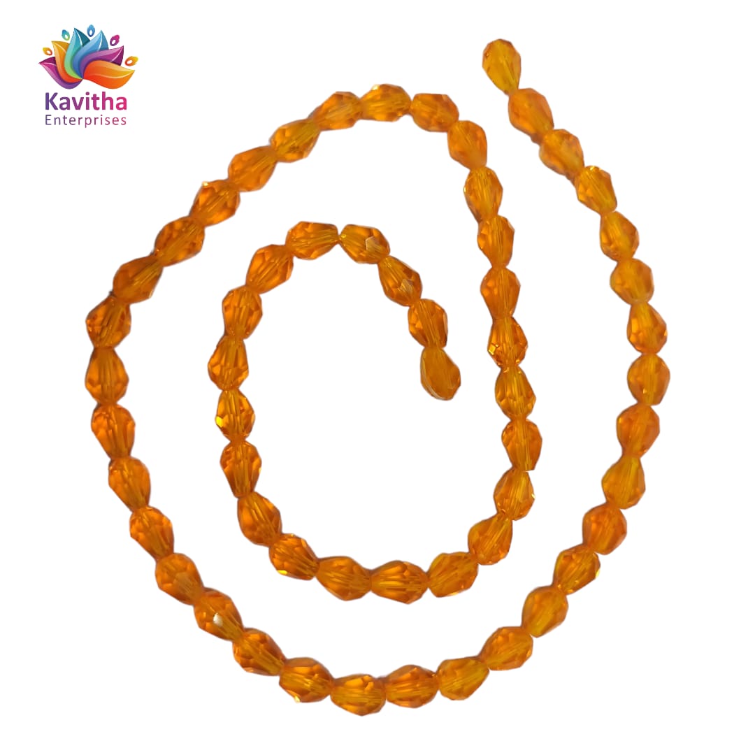 Transparent Drop/Briolette Crystal Bead String - 6*8 mm, 55 Beads for Jewellery Making, Beading, Embroidery, Art and Craft