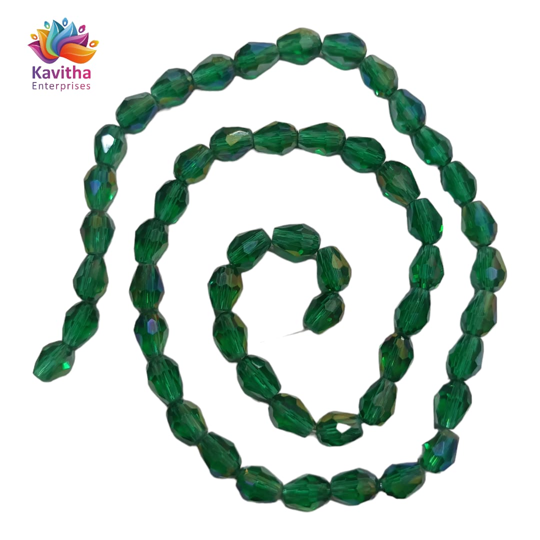 Transparent Drop/Briolette Crystal Bead String - 6*8 mm, 55 Beads for Jewellery Making, Beading, Embroidery, Art and Craft