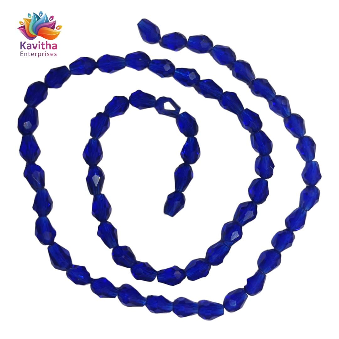 Transparent Drop/Briolette Crystal Bead String - 6*8 mm, 55 Beads for Jewellery Making, Beading, Embroidery, Art and Craft