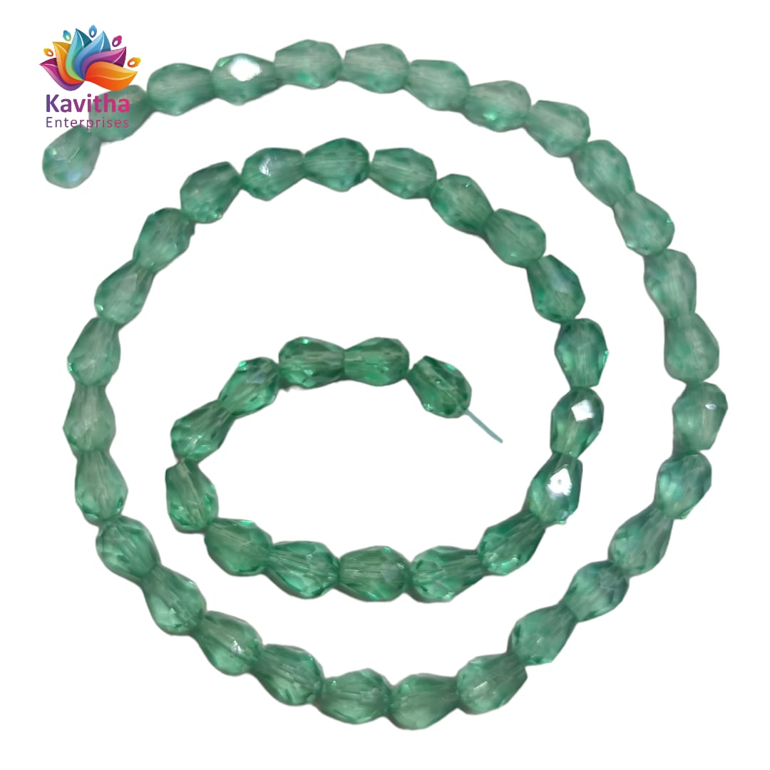 Transparent Drop/Briolette Crystal Bead String - 6*8 mm, 55 Beads for Jewellery Making, Beading, Embroidery, Art and Craft