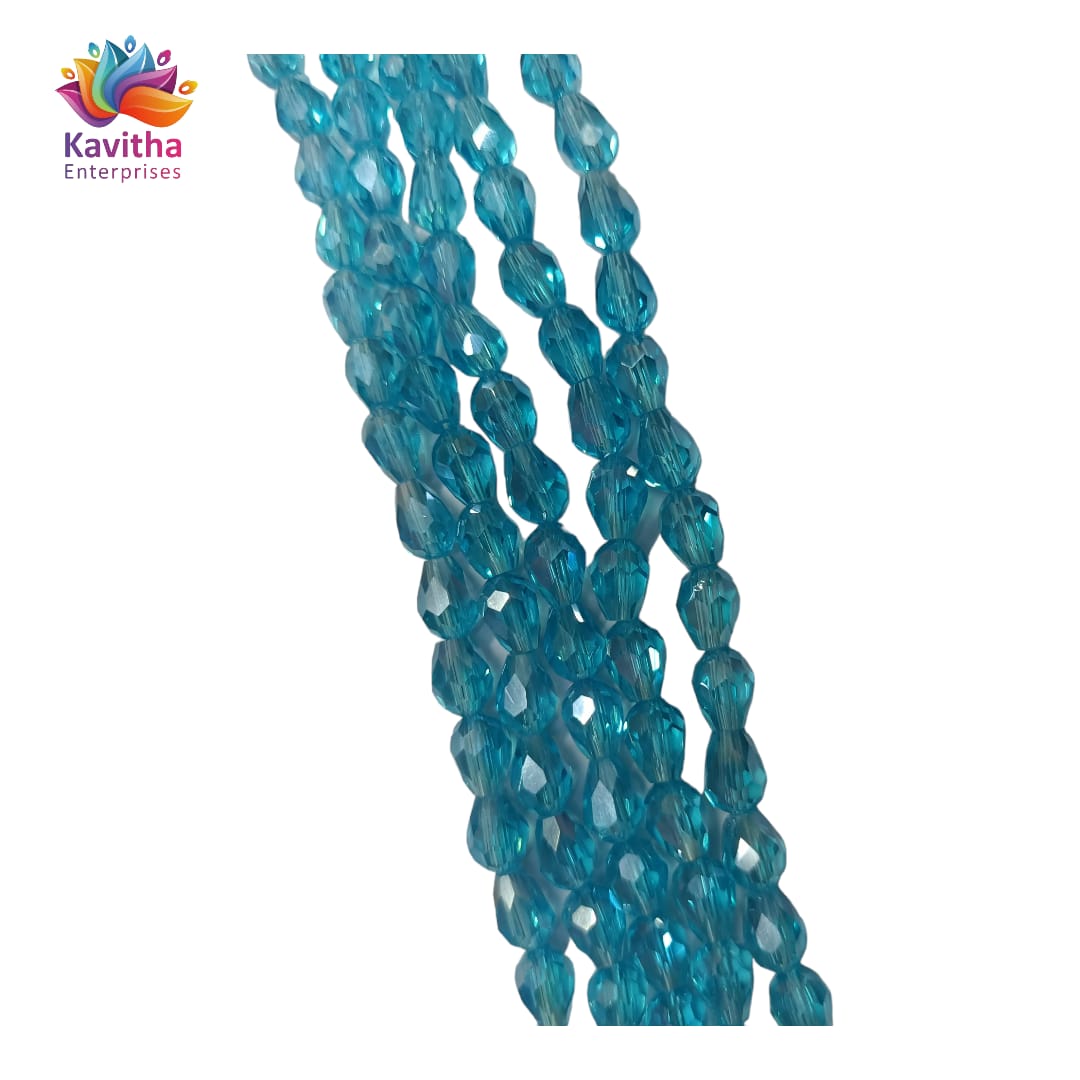 Transparent Drop/Briolette Crystal Bead String - 6*8 mm, 55 Beads for Jewellery Making, Beading, Embroidery, Art and Craft