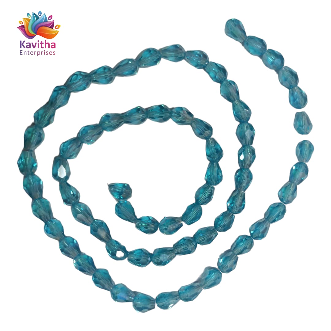 Transparent Drop/Briolette Crystal Bead String - 6*8 mm, 55 Beads for Jewellery Making, Beading, Embroidery, Art and Craft