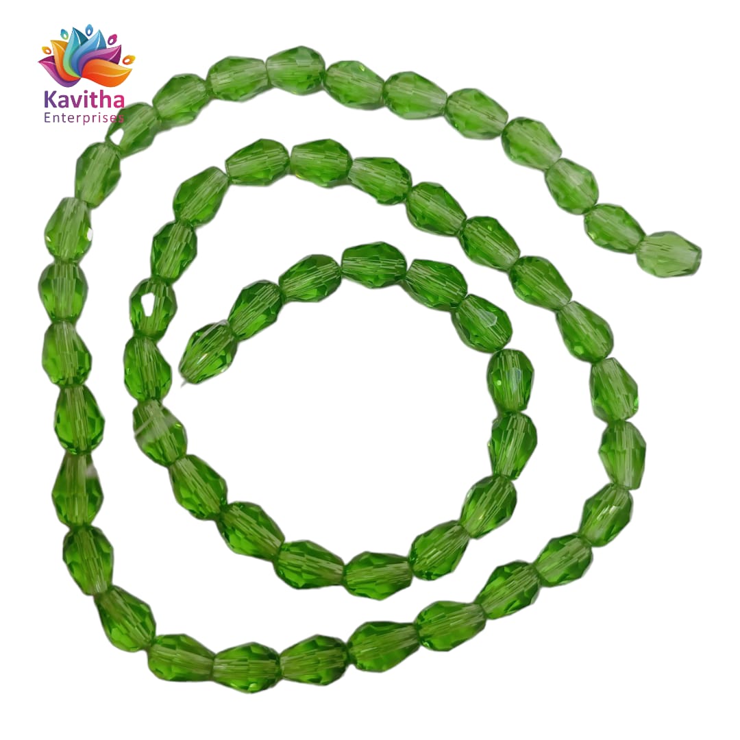Transparent Drop/Briolette Crystal Bead String - 6*8 mm, 55 Beads for Jewellery Making, Beading, Embroidery, Art and Craft