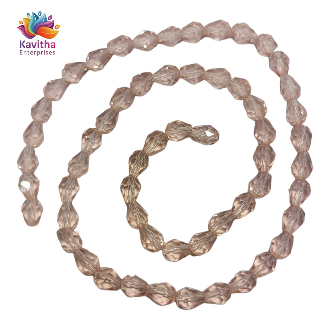 Transparent Drop/Briolette Crystal Bead String - 6*8 mm, 55 Beads for Jewellery Making, Beading, Embroidery, Art and Craft