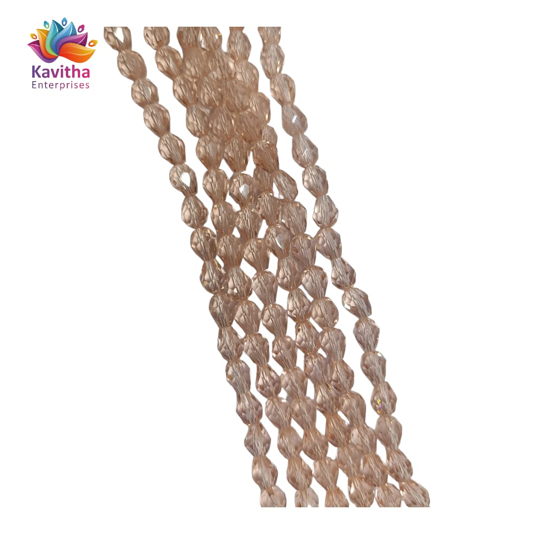 Transparent Drop/Briolette Crystal Bead String - 6*8 mm, 55 Beads for Jewellery Making, Beading, Embroidery, Art and Craft
