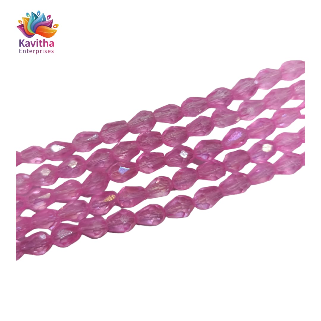 Transparent Drop/Briolette Crystal Bead String - 6*8 mm, 55 Beads for Jewellery Making, Beading, Embroidery, Art and Craft