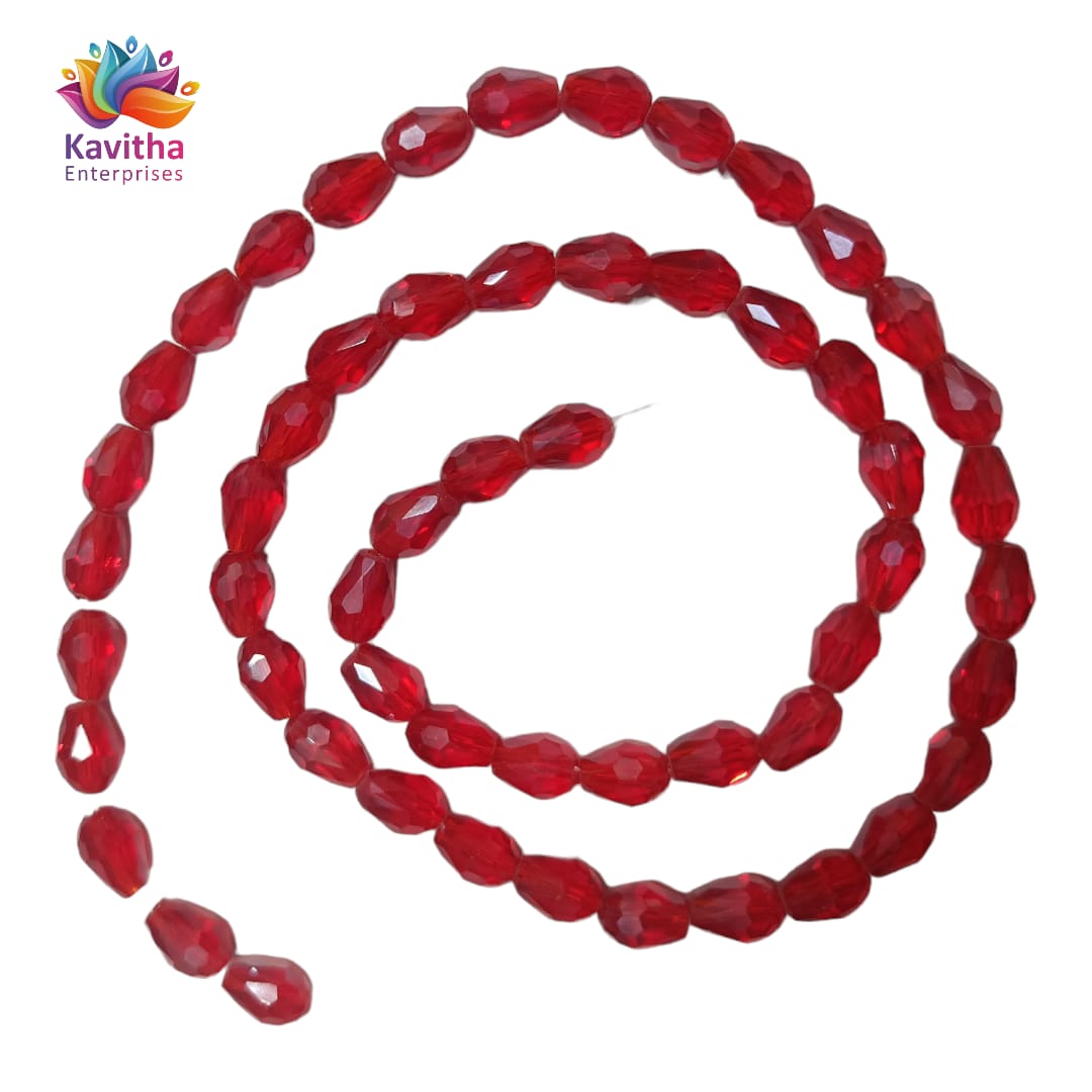 Transparent Drop/Briolette Crystal Bead String - 6*8 mm, 55 Beads for Jewellery Making, Beading, Embroidery, Art and Craft