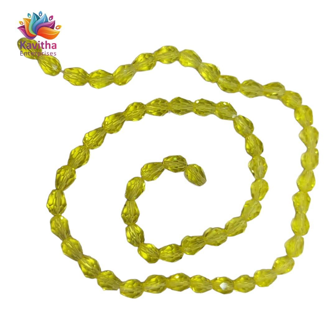 Transparent Drop/Briolette Crystal Bead String - 6*8 mm, 55 Beads for Jewellery Making, Beading, Embroidery, Art and Craft