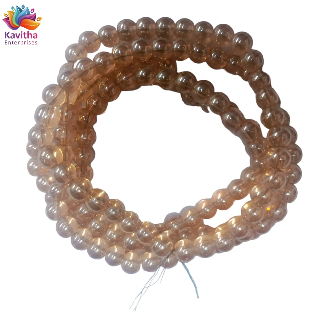 8mm Champagne Titanium Quartz Gemstone Grade AAA Round Loose Beads for Jewelry, Ariwork, Saree Tassels, Embroidery, Art and Craft (Pack of 1 String / Pack of 5 Strings)