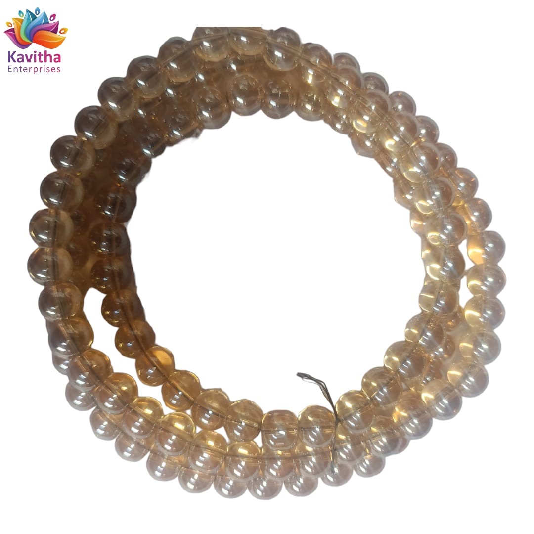 6mm Champagne Titanium Quartz Gemstone Round Loose Beads for Jewelry, Ariwork, Saree Tassels, Embroidery, Art and Craft (Pack of 1 String / Pack of 5 Strings)