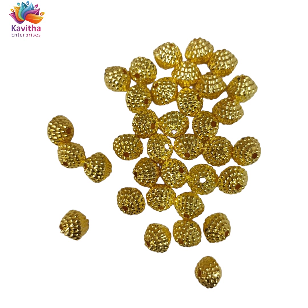 Bright Gold Plastic CCB Beads for Saree Tassels, Jewelry Making, and Embroidery (50g Pack)