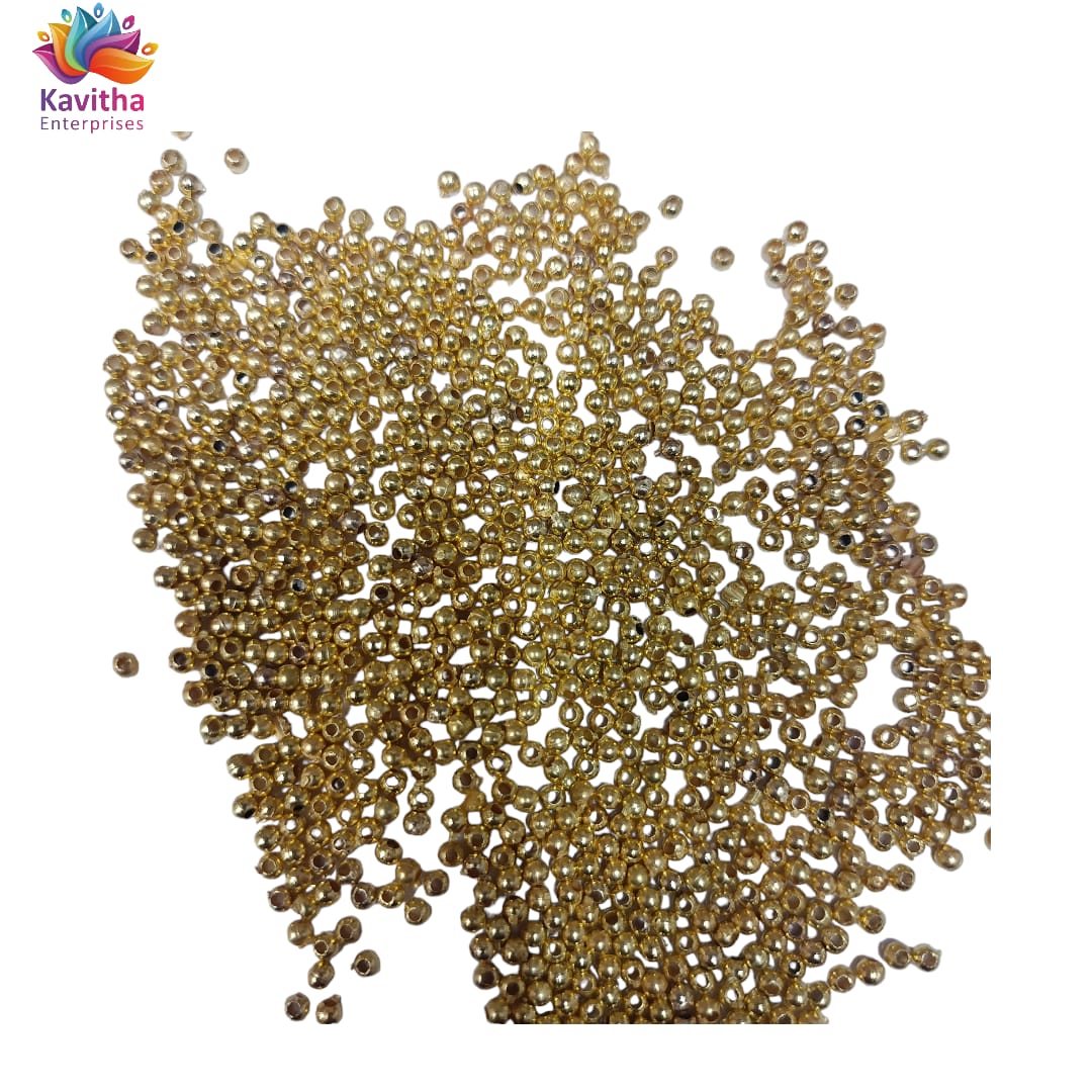 2mm Bright Gold Plastic CCB Beads for Saree Tassels, Jewelry Making, and Embroidery (50g Pack)