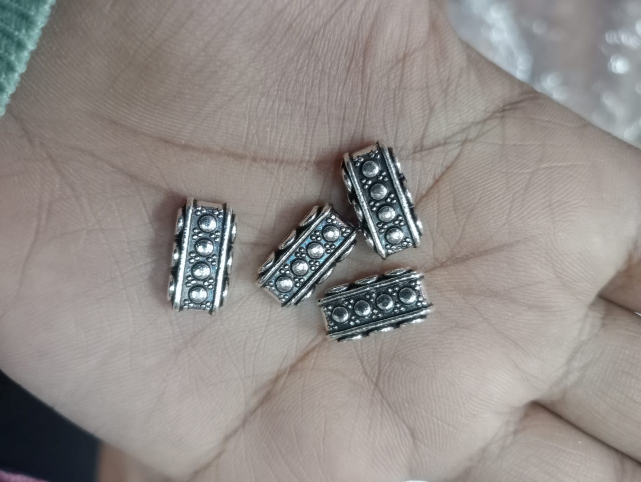 Silver 3 Hole Designer Metal Spacer Beads for Making Bracelet,Necklace,Jewelry,Embroidery Work, Art & Craft pack of 40 gram 28 pice