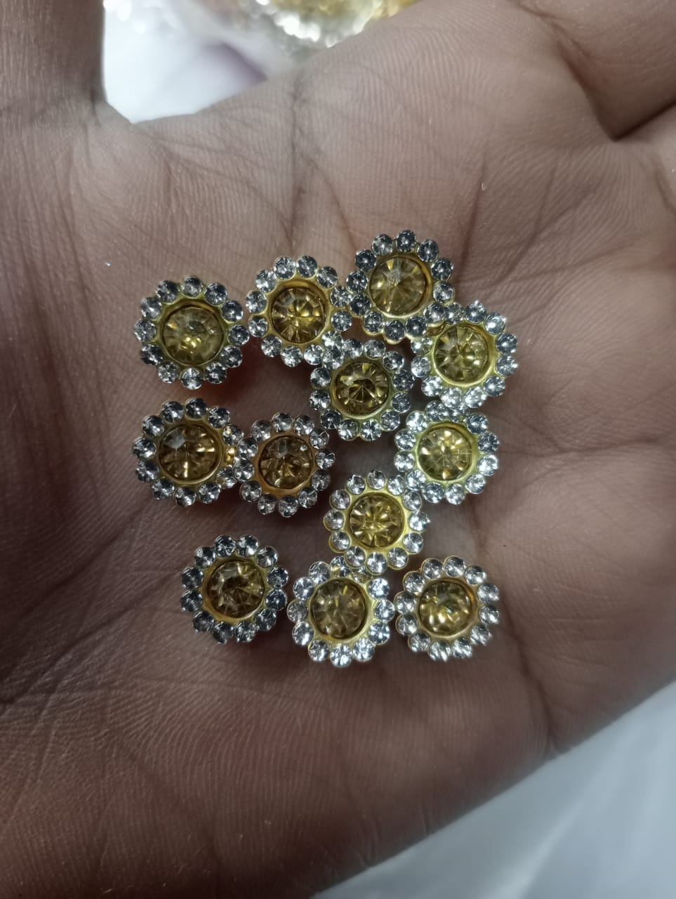 Flower shape show button stones ( gold/white ) colour size 8mm ( pack of 25 pice ) ( pack of 50 pice )