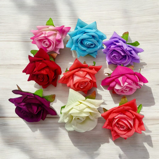 Artificial Fake Velvet Head Rose Flowers (Pack of 6) | Perfect for Diwali, Home Decor, and Anniversary Decoration - Kavitha Enterprises
