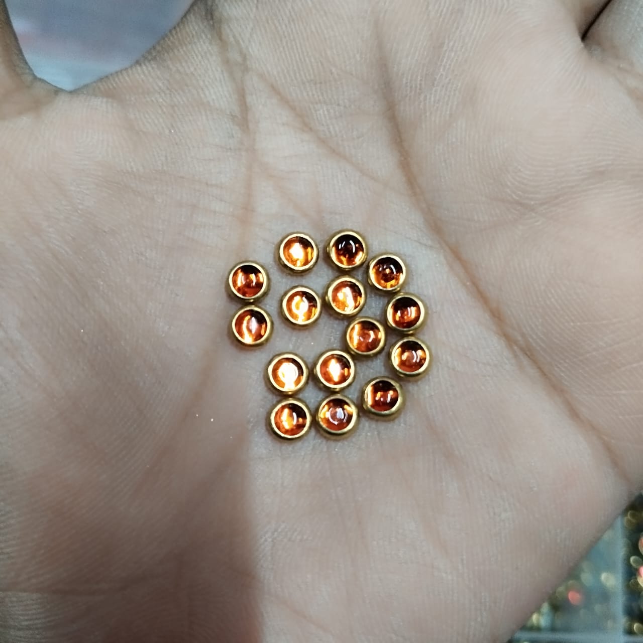 4mm orange Colour Flat Kundan Stones , Clips ,Fitting Stone – Red Color, Round Shape, 20-Gram Pack for Craft, Jewellery, Bangles, and Embroidery Work