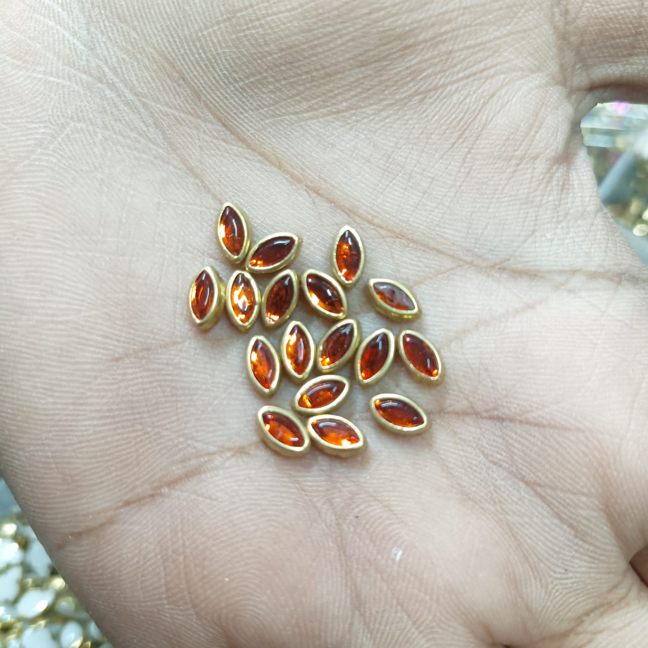 3x6mm Flat Kundan Stones orange– Eye Shape, 20-Gram Pack for Craft, Jewelry, Bangles, and Embroidery Work