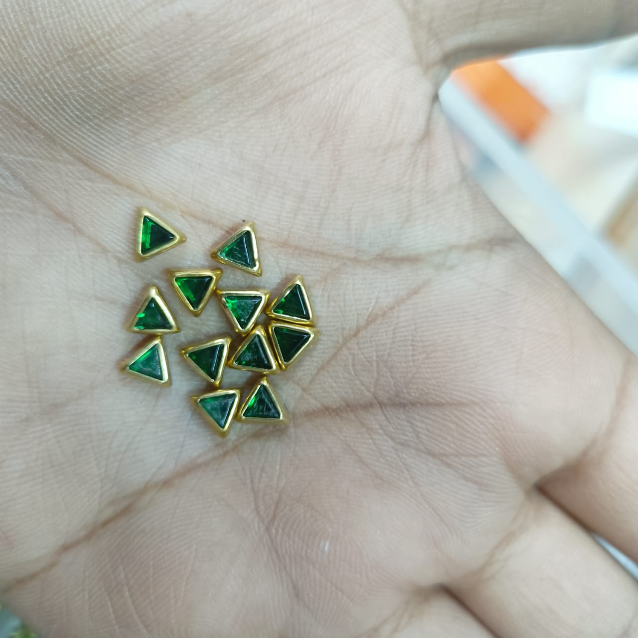 3x6mm Flat Kundan Stones green colour – Triangle Shape, 20-Gram Pack for Craft, Jewelry, Bangles, and Embroidery Work