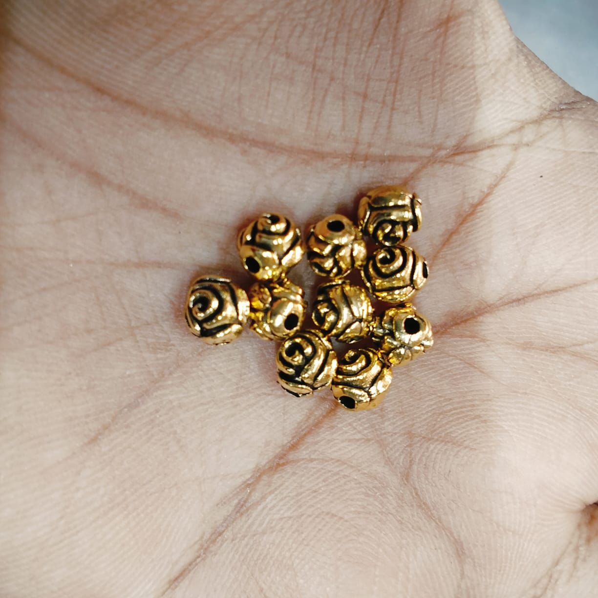 Antique Metal Gold rose Beads, For Jewelry ,Bracelet ,Necklace , Saree Tassels Making Sold By 40 Gram (Approx 100 Beads )