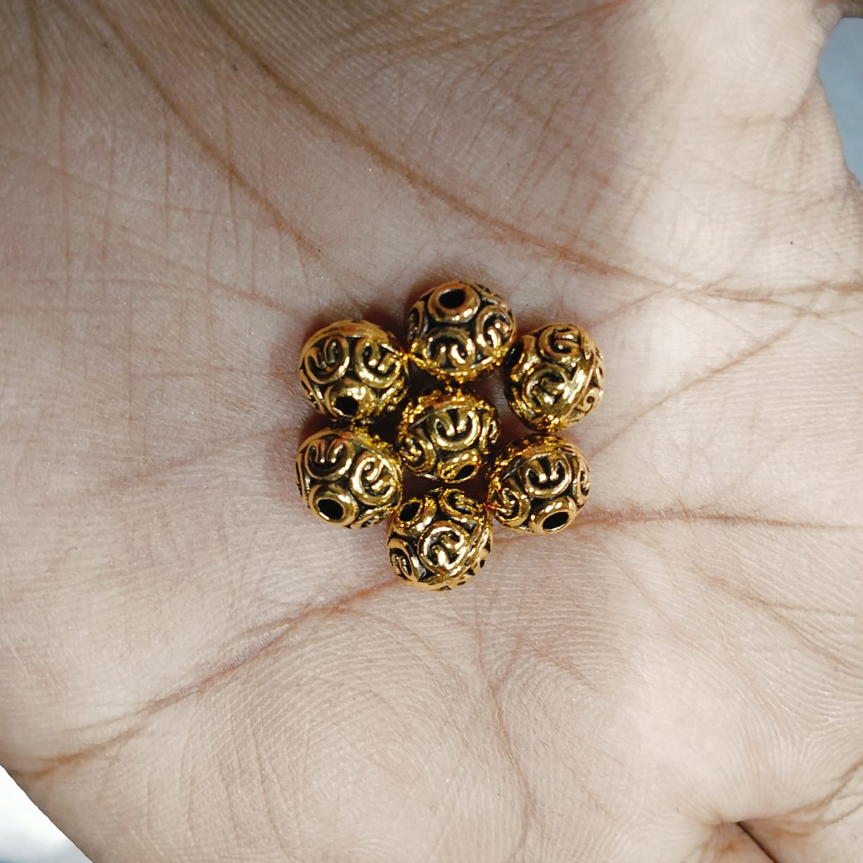 Antique Metal Gold Beads round shape For Jewelry ,Bracelet ,Necklace , Saree Tassels Making Sold By 40 Gram (Approx 44 Beads )