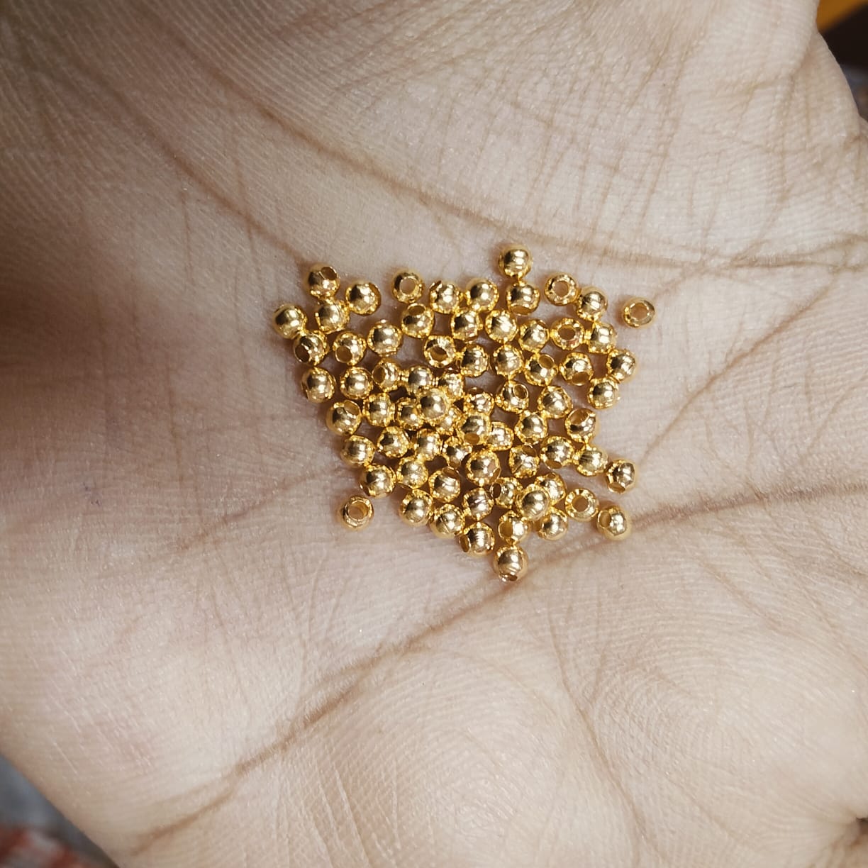 2mm Bright Gold metal Beads for Saree Tassels, Jewelry Making, and Embroidery (50g Pack)