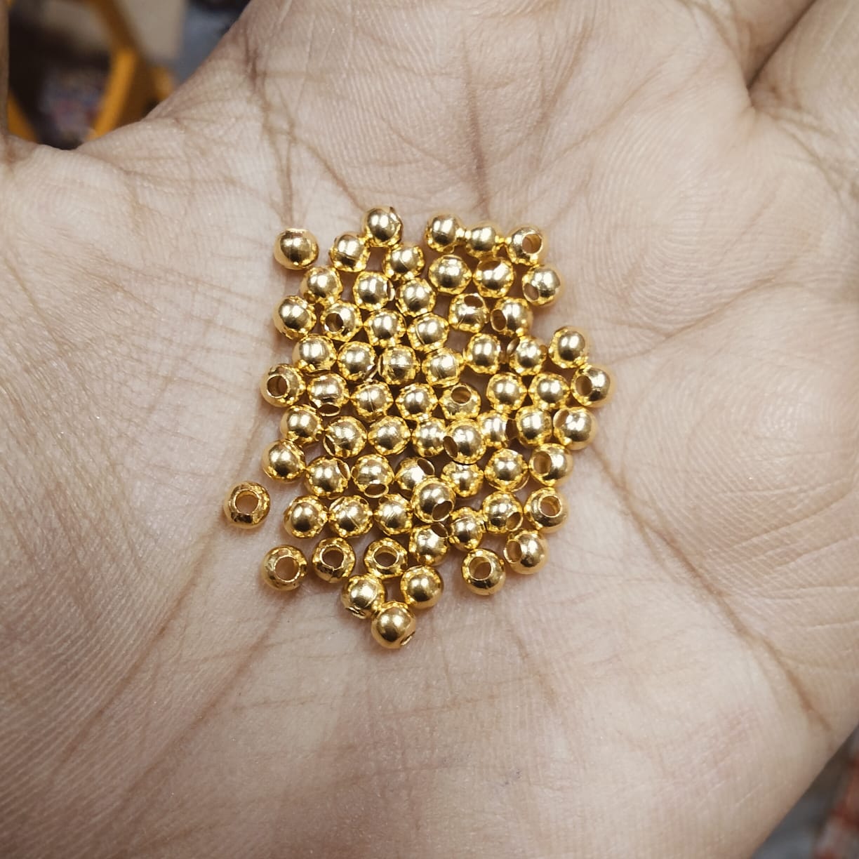 3mm Bright Gold metal Beads for Saree Tassels, Jewelry Making, and Embroidery (50g Pack)