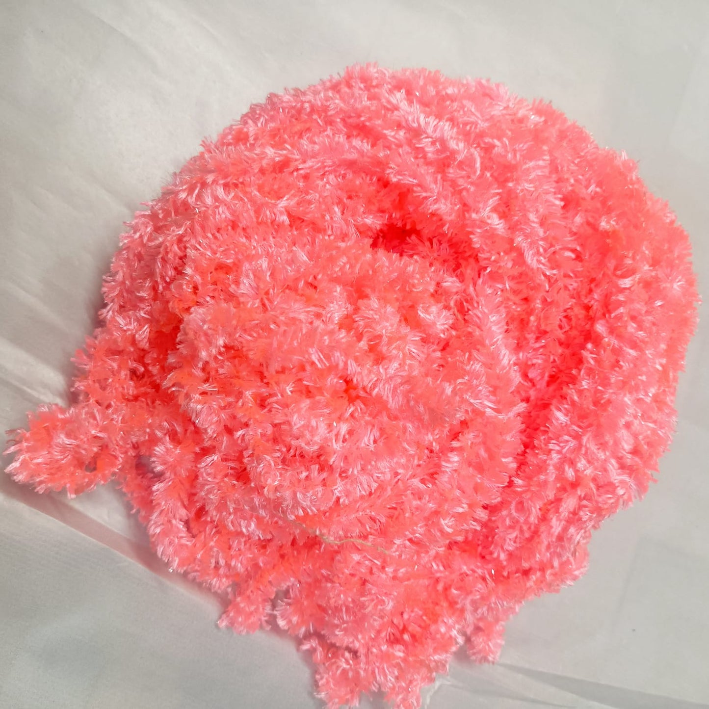 Salmon Pink Feather Wool Yarn for Crochet, Knitting, Rangoli, and Mat Making – 100g Pack
